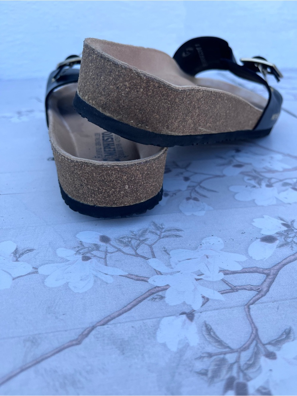Mephisto Black Slide Sandals with Gold Buckles - Picture 4 of 6